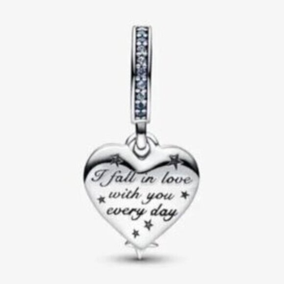 PANDORA Celestial Shooting Star Heart Double Dangle Charm - Picture 2 of 3